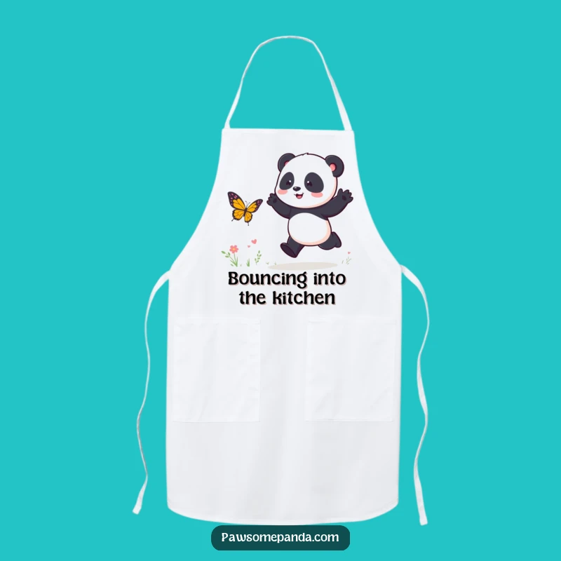 Funny Panda Butterfly Chase Apron: Cook with Glee, A Perfect Funny Gift!