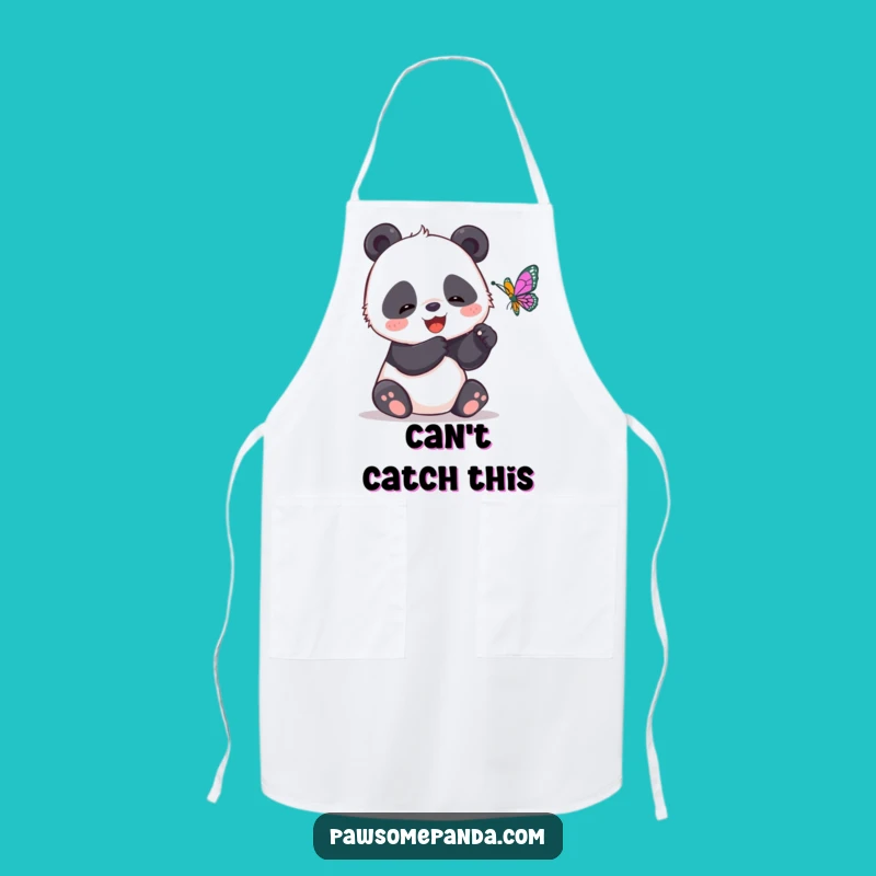 Funny Panda Butterfly Chase Apron - Cute & Comical Kitchen Wear