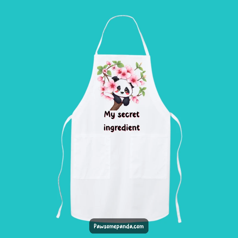 Funny Curious Panda Cherry Blossom Apron - Cook with Cute, Gentle Humor