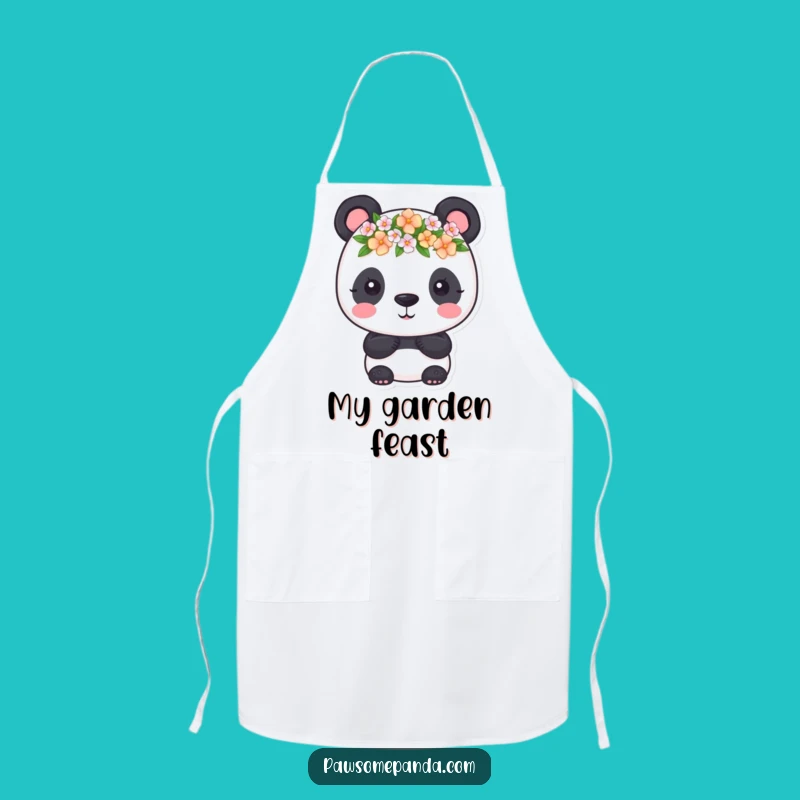 Funny Panda Flower Crown Apron: Cook with Charm and Floral Kitchen Flair