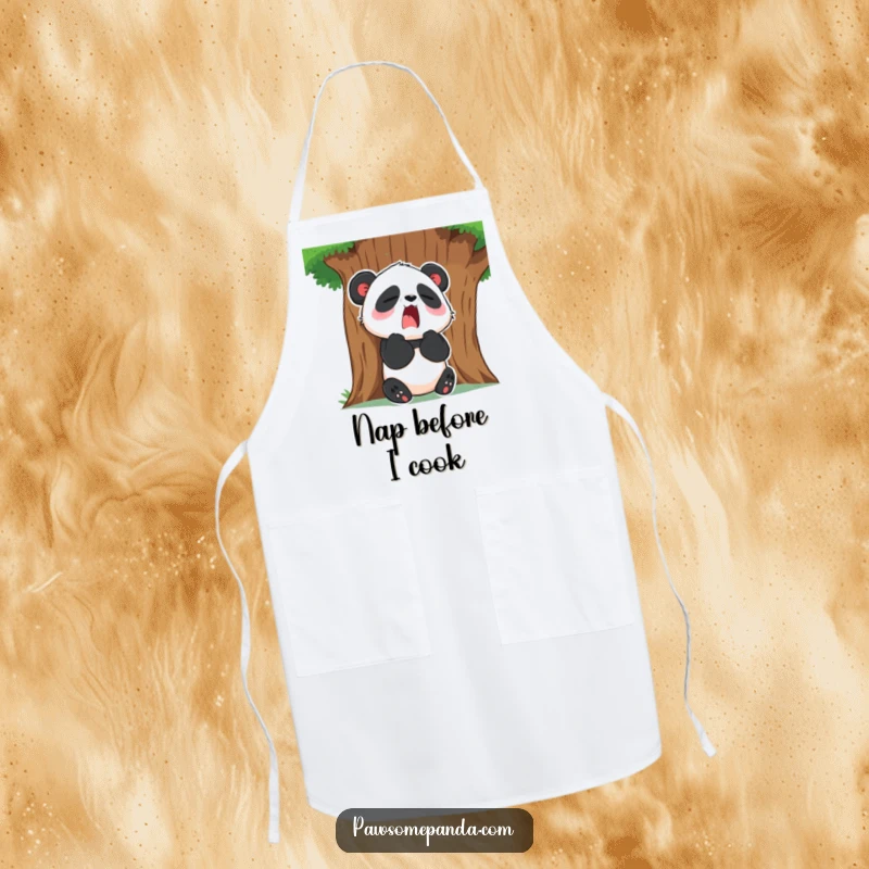 Funny Apron: A yawning panda character sits by a tree, bringing a sense of calm and humor to kitchen tasks.