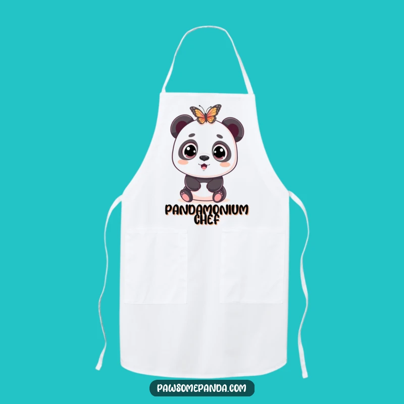 Funny Panda Apron: Wide-Eyed Surprise by Butterfly, Kitchen Humor Gift