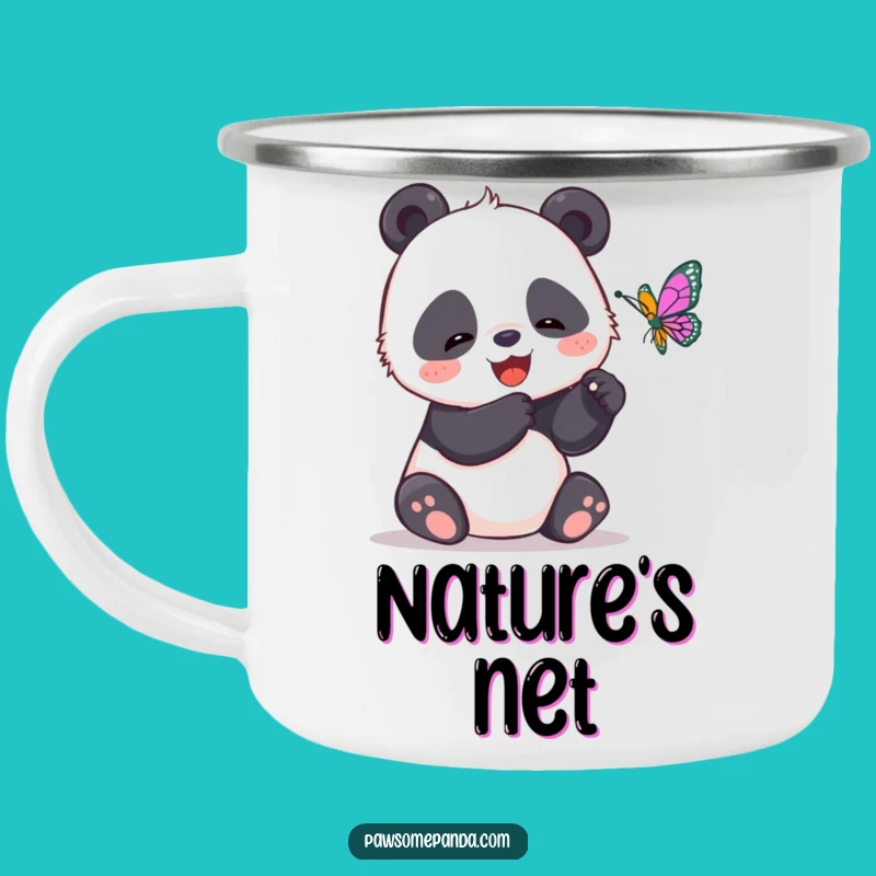 Funny Panda Butterfly Chase Camping Mug - Durable & Playful Drinkware