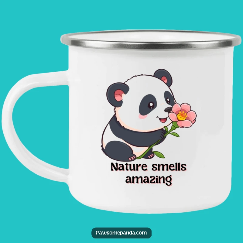 Funny Panda Flower Camping Mug: Curious Panda for Outdoors, Humorous Gift