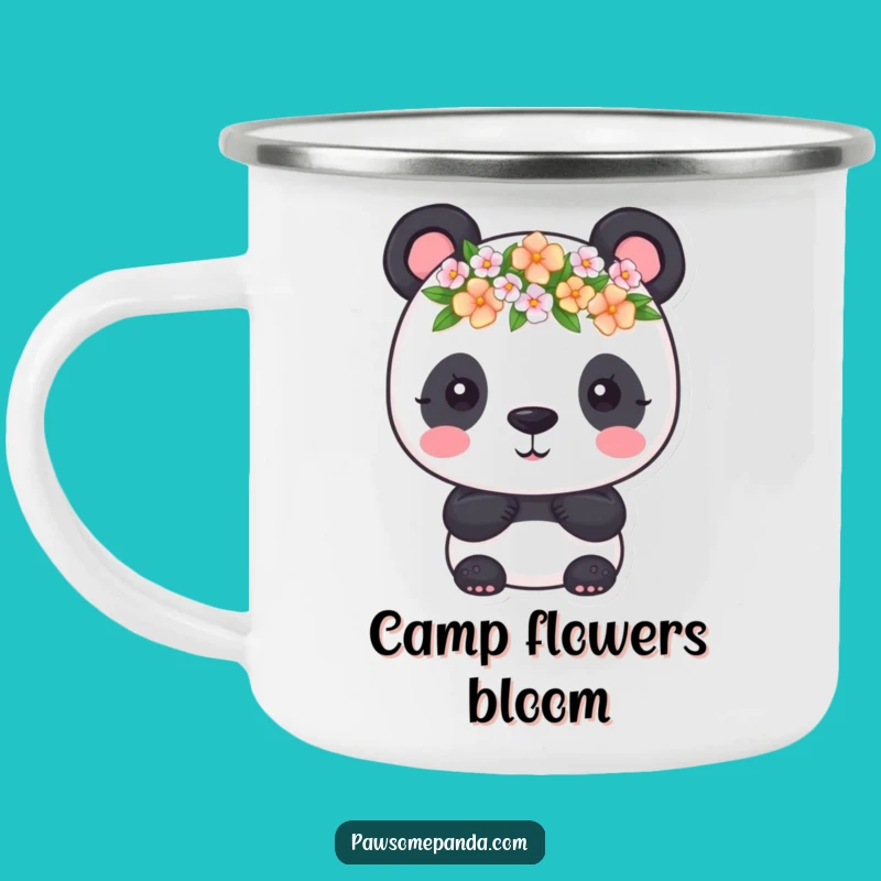 Funny Panda Flower Crown Camping Mug: Floral Charm and Smiles on the Go