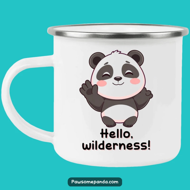 Funny Smiling Panda Happy Wave Camping Mug, Hilarious Outdoor Greeting Gift
