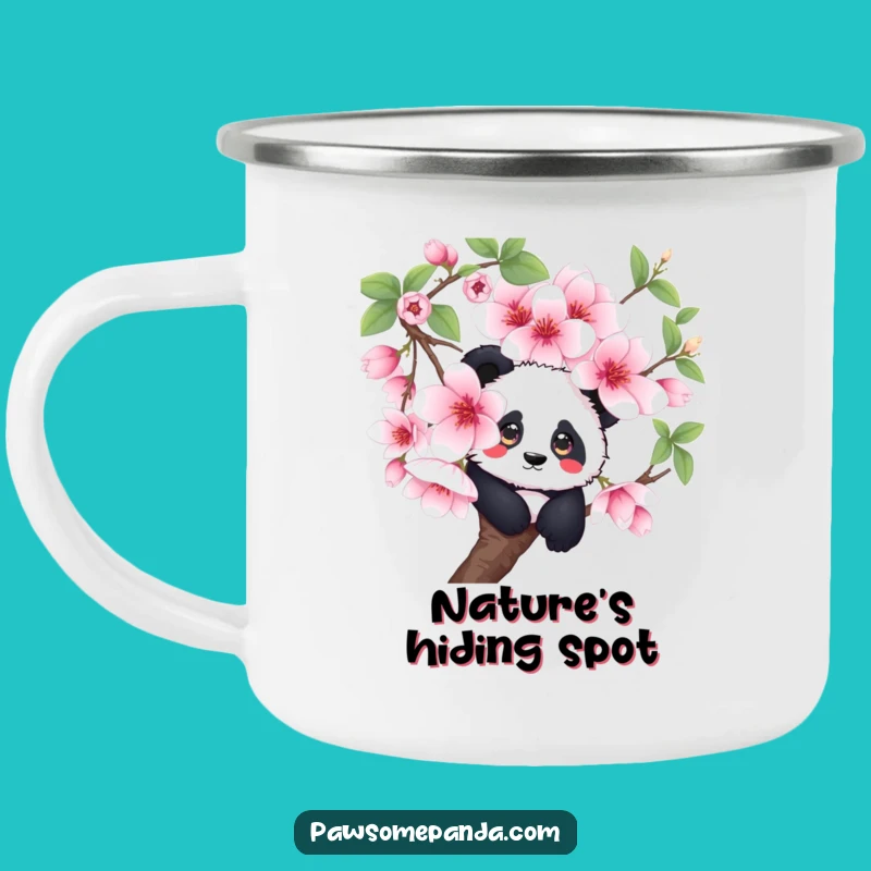 Durable Funny Curious Panda Cherry Blossom Camping Mug - Explore with a Smile