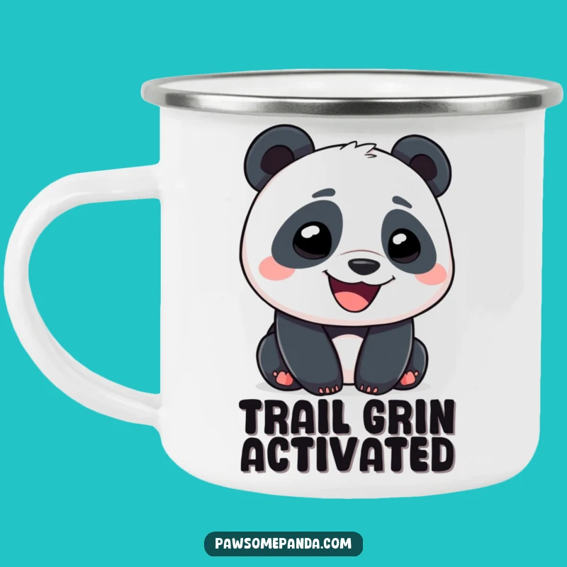 Funny Panda Camping Mug: Goofy Grin Enamel Cup, Outdoor Humor, Perfect Gift