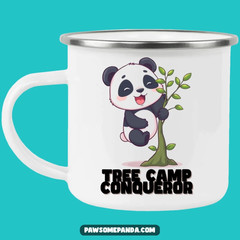 Funny Panda Climbing Enamel Camping Mug: Adventure Fuel!