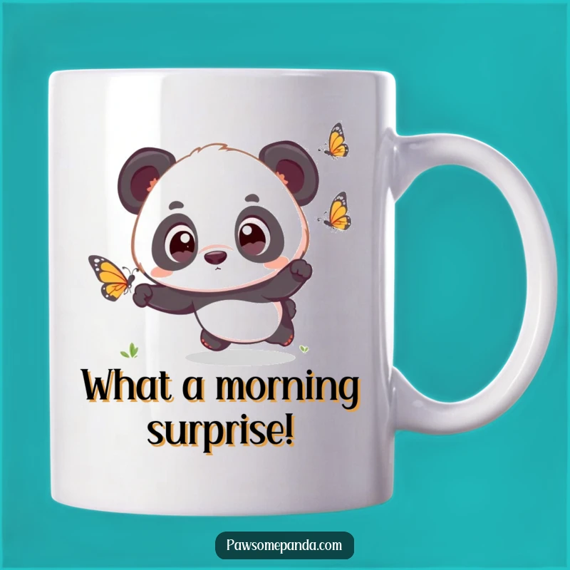 Funny Kawaii Panda Chasing Butterfly Mug - Surprised Cute Panda Gift