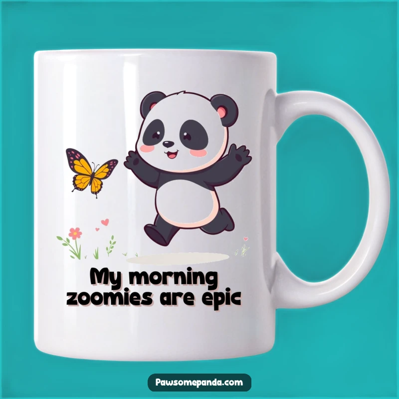 Funny Panda Butterfly Chase Mug: Adorable Animal Art makes a Hilarious Gift!