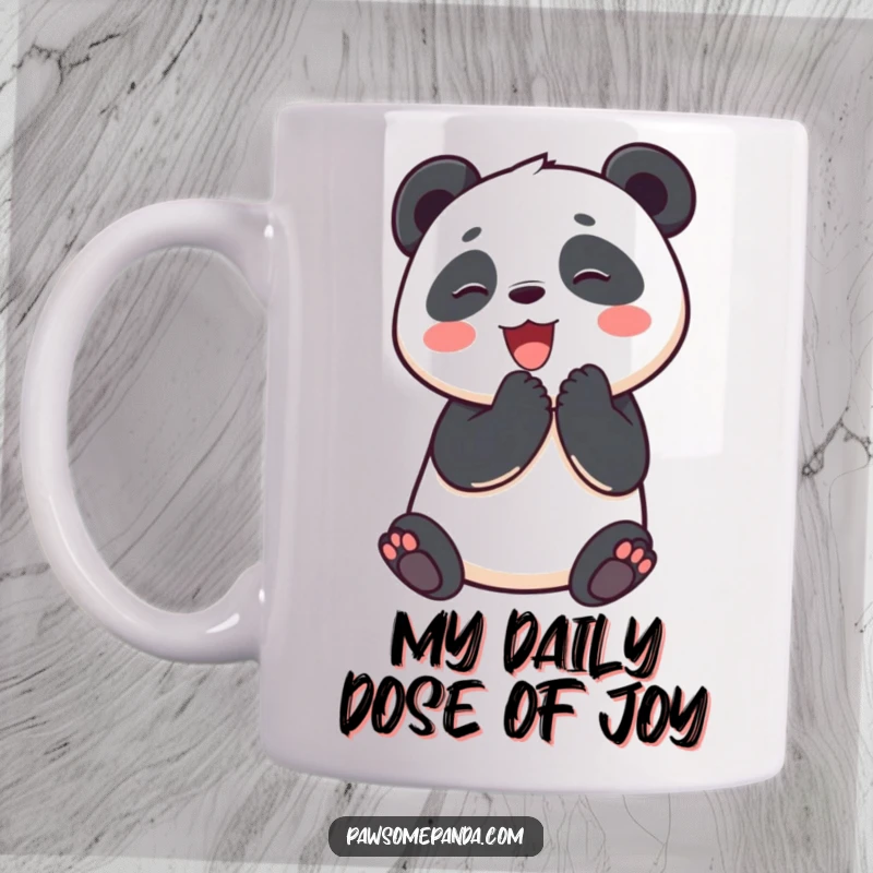Funny mug featuring a jubilant panda character enthusiastically clapping its paws in pure, unadulterated delight.