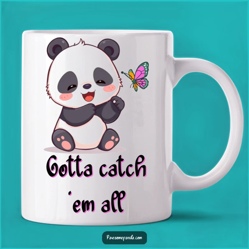 Funny Panda Butterfly Chase Mug - Playful Animal Humor Gift