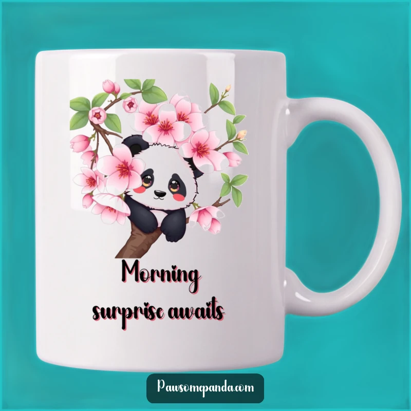Funny Curious Panda Cherry Blossom Mug - A Whimsical Gift for Nature Lovers