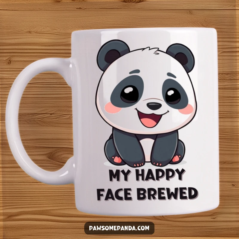 Funny Panda Mug with a wide, goofy grin, cheerfully offering a dose of morning humor and personality.