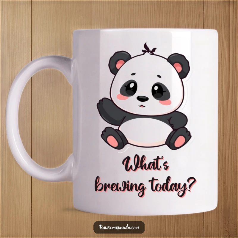 Funny mug featuring a cute panda character tilting its head curiously, inviting a sense of wonder and playful inquiry.