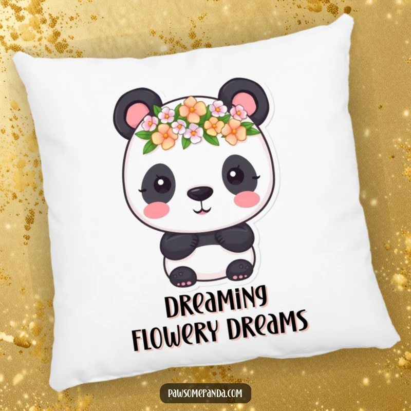 Funny Pillow: A soft cushion featuring a panda with a tiny flower crown, radiating comfort and floral charm, an ideal funny gift.