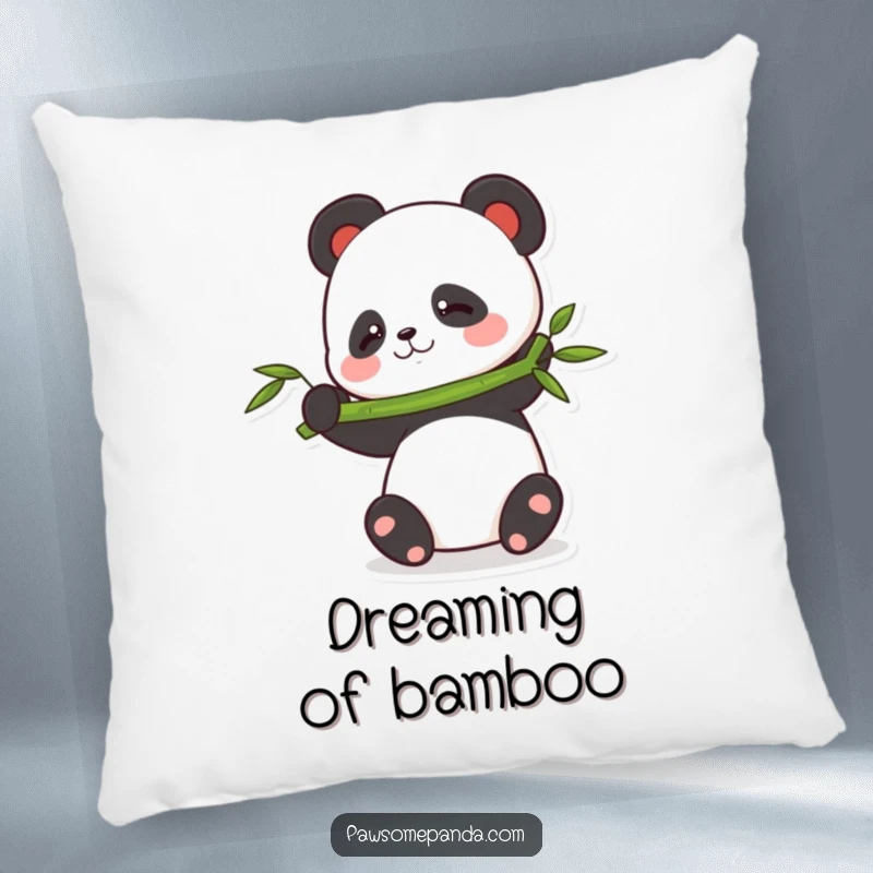 Funny balancing panda pillow featuring a playful panda attempting to balance a bamboo stalk, perfect for adding charm to any room.