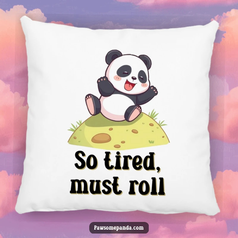 Funny panda rolling down a hill on a soft pillow, adding joyful comfort.