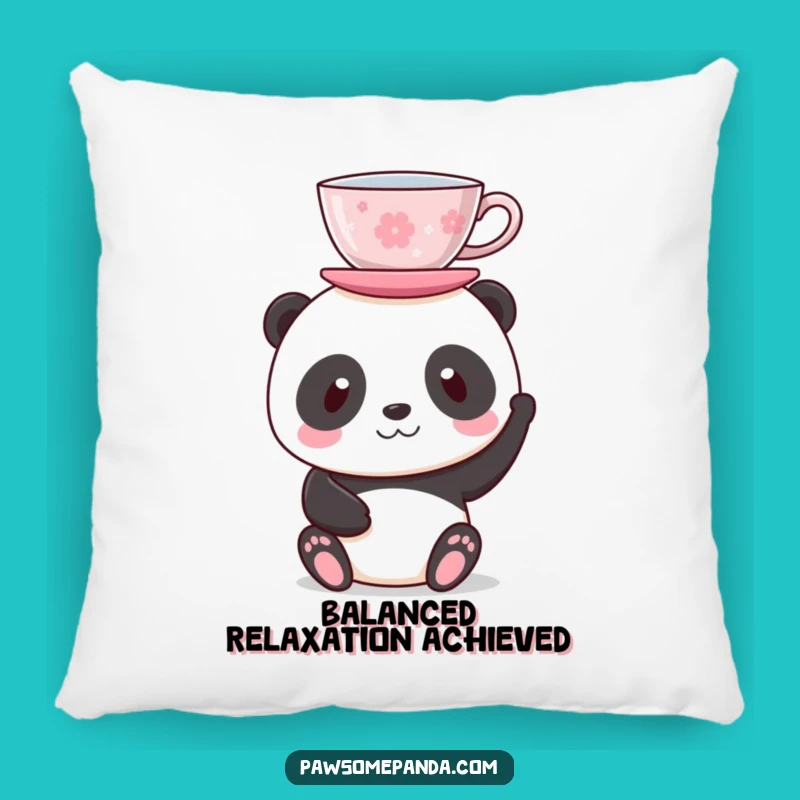 Funny Panda Tea Time Pillow - Soft Balancing Cushion, Adorable Funny Gift!