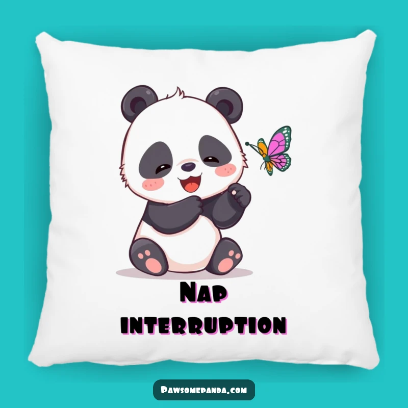 Funny Panda Butterfly Chase Pillow - Soft & Adorable Decorative Cushion