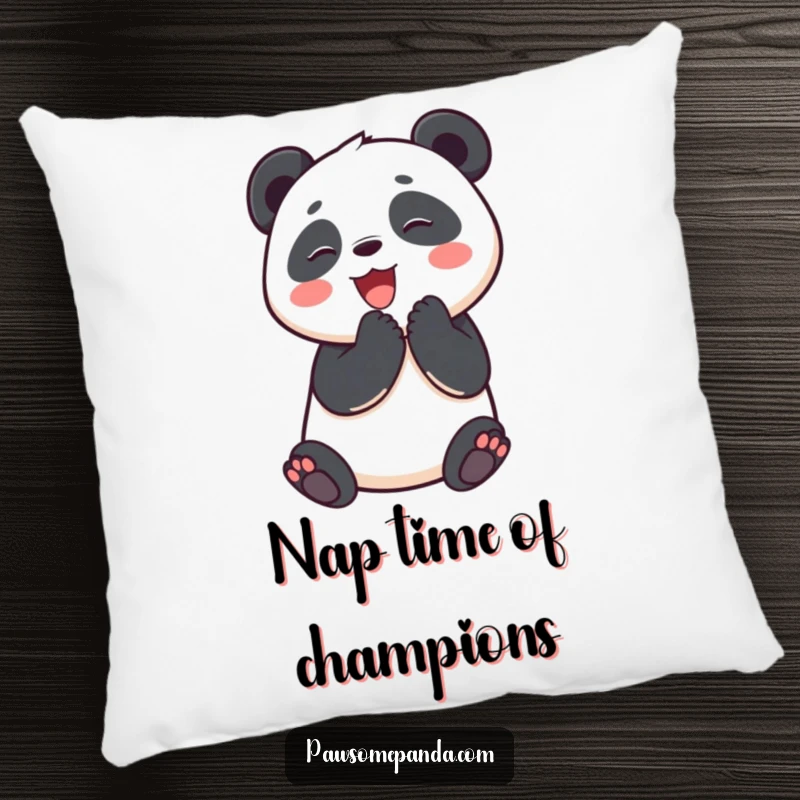 Funny pillow featuring a cute panda character clapping its paws with enthusiasm, adding comfort and humor to any space.