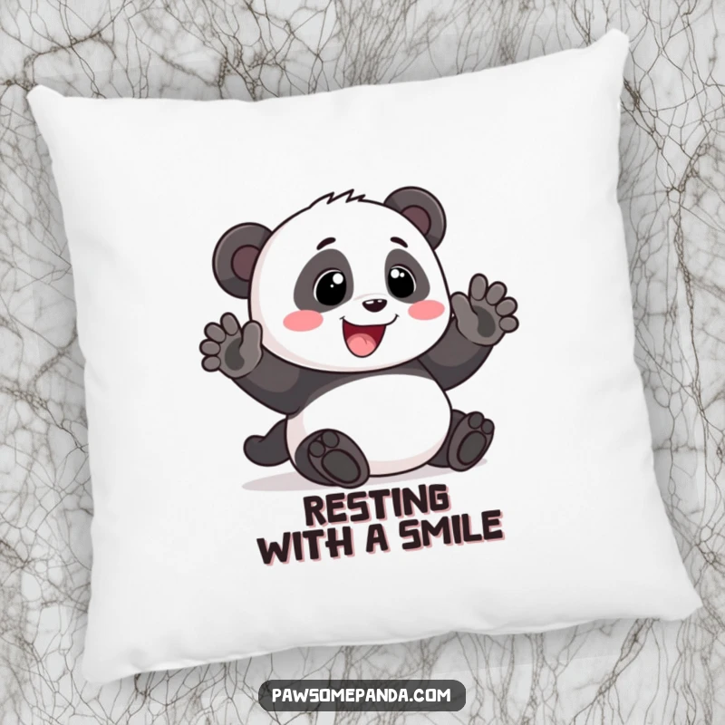 Funny Pillow: A soft cushion featuring a panda waving with a big smile, radiating comfort and cheer, an ideal funny gift.