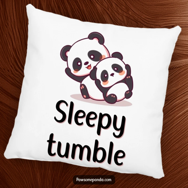 Funny pillow featuring two cute pandas tumbling playfully together, radiating happiness.