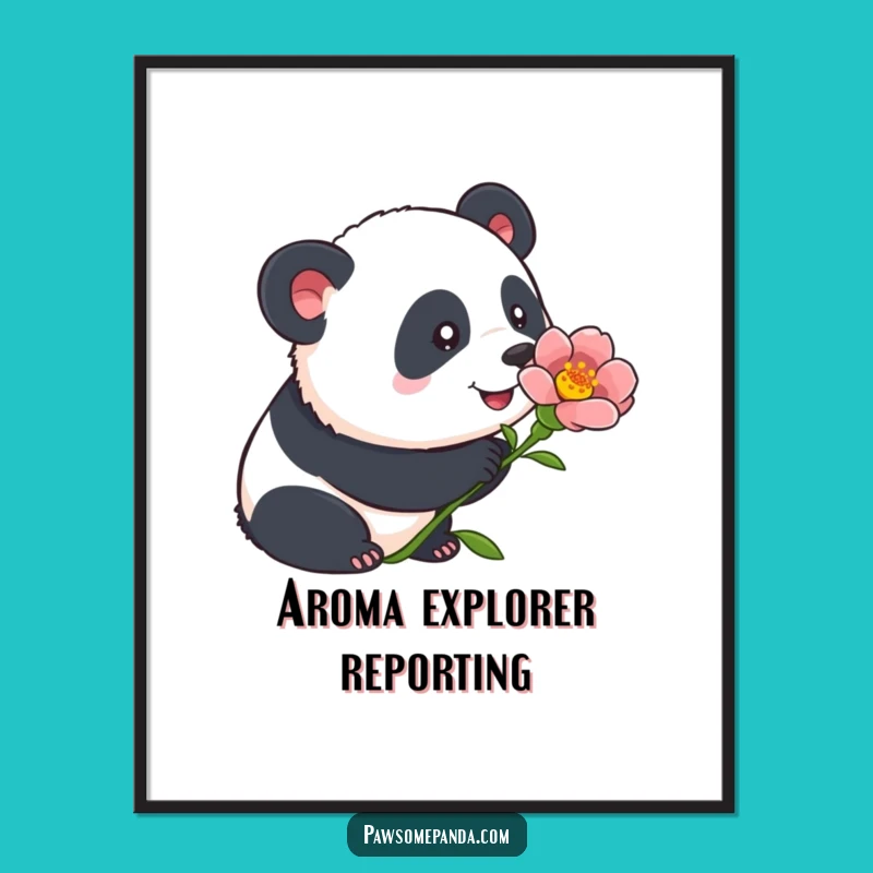 Funny Panda Flower Digital Art: Curious Panda Poster, Instant Humorous Decor Gift