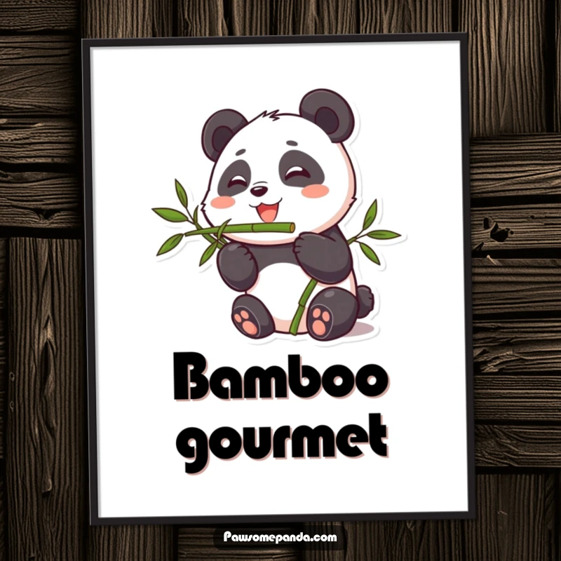 Funny digital art of a cute panda character joyfully eating bamboo, adding a touch of playful charm to any room.