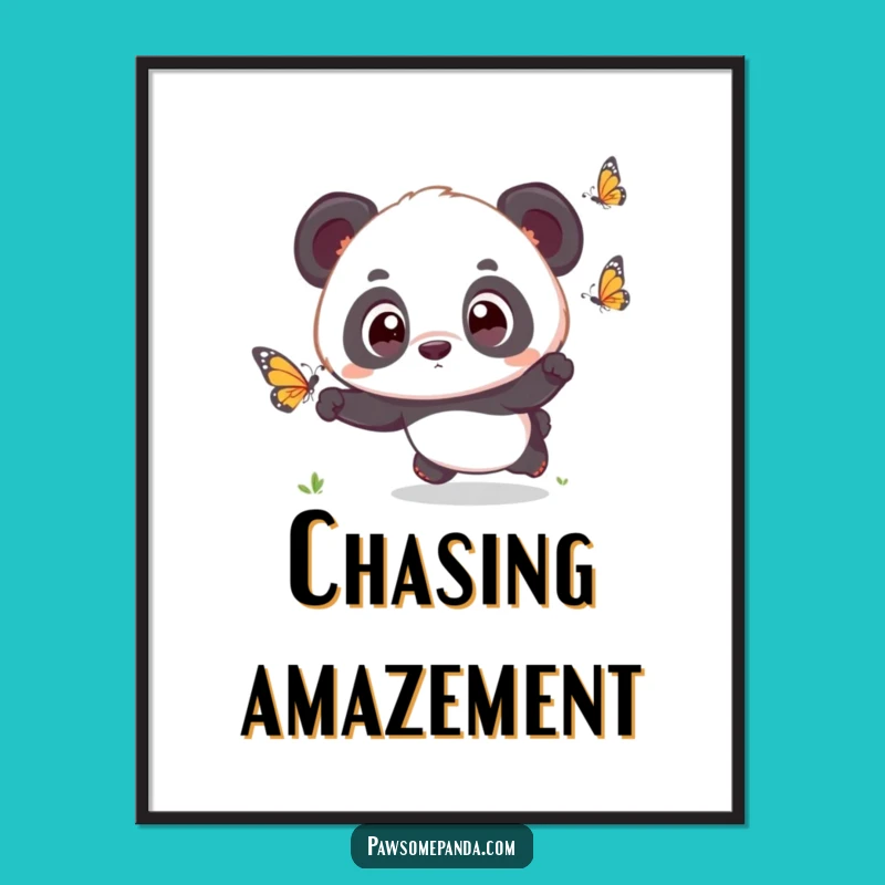 Funny Kawaii Panda Butterfly Digital Art - Instant Cute Panda Download