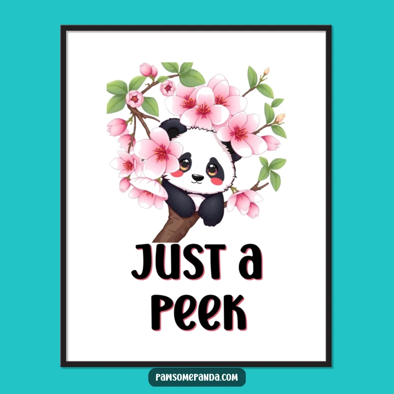 Funny Curious Panda Cherry Blossom Digital Art Print - Instant Whimsy for Your Walls
