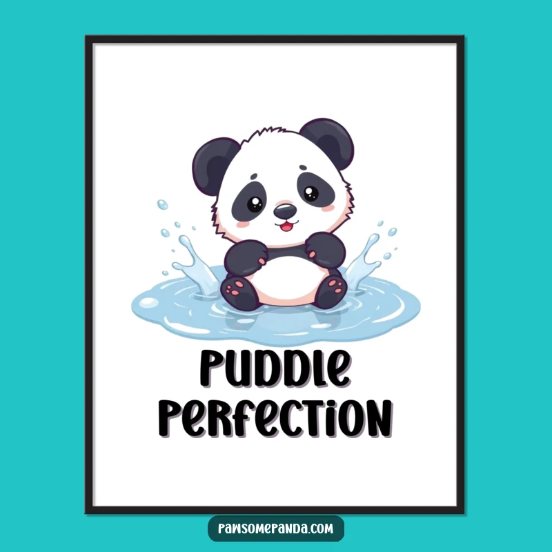 Funny Kawaii Panda Puddle Digital Art - Instant Cute Panda Download
