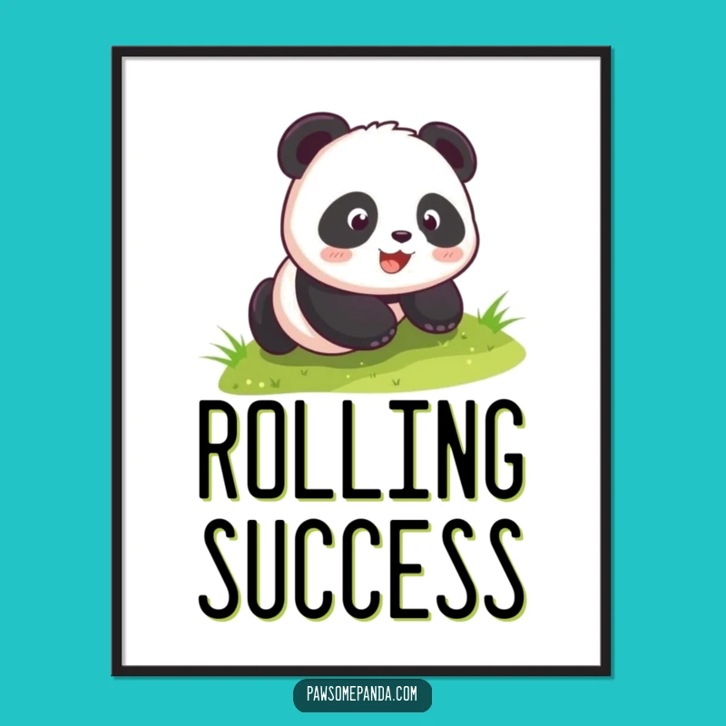 Funny Kawaii Panda Rolling Hill Digital Art - Instant Cute Panda Download
