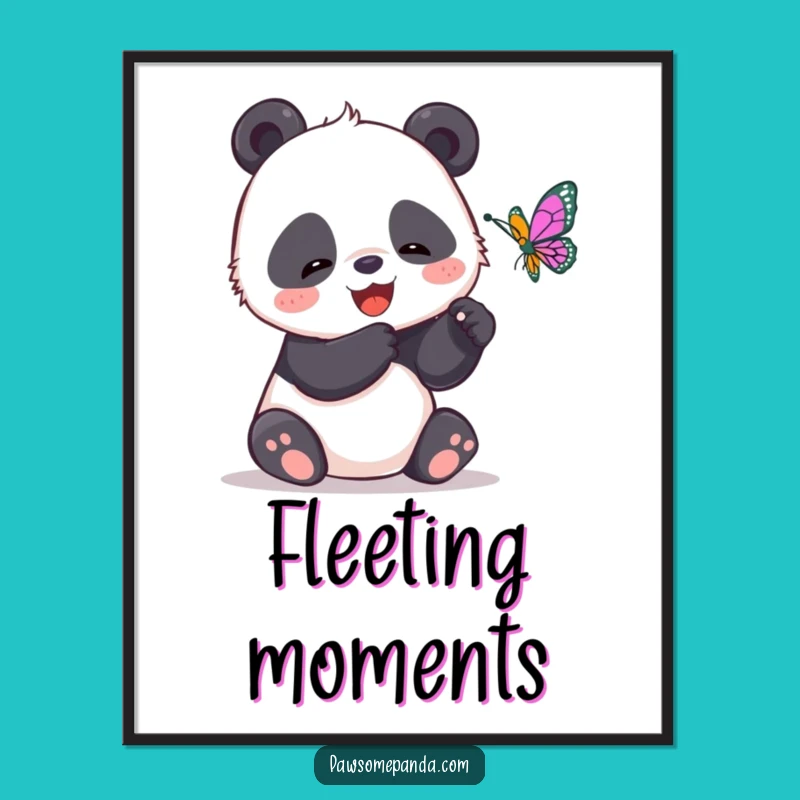Funny Panda Butterfly Chase Digital Art - Instant Download Playful Decor