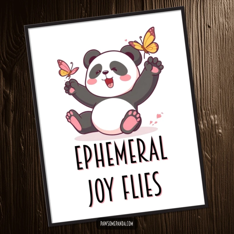 Funny panda digital art print of a playful panda character chasing a butterfly, a lively and downloadable piece for instant wall decor.