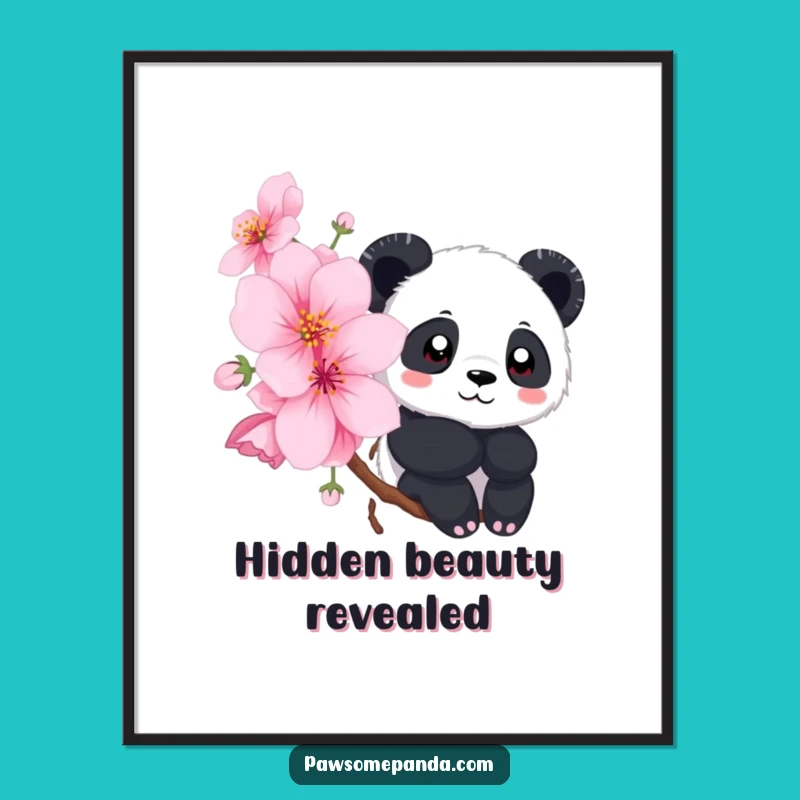 Funny Panda Digital Print: Blossom Peek Art, Instant Spring Funny Gift