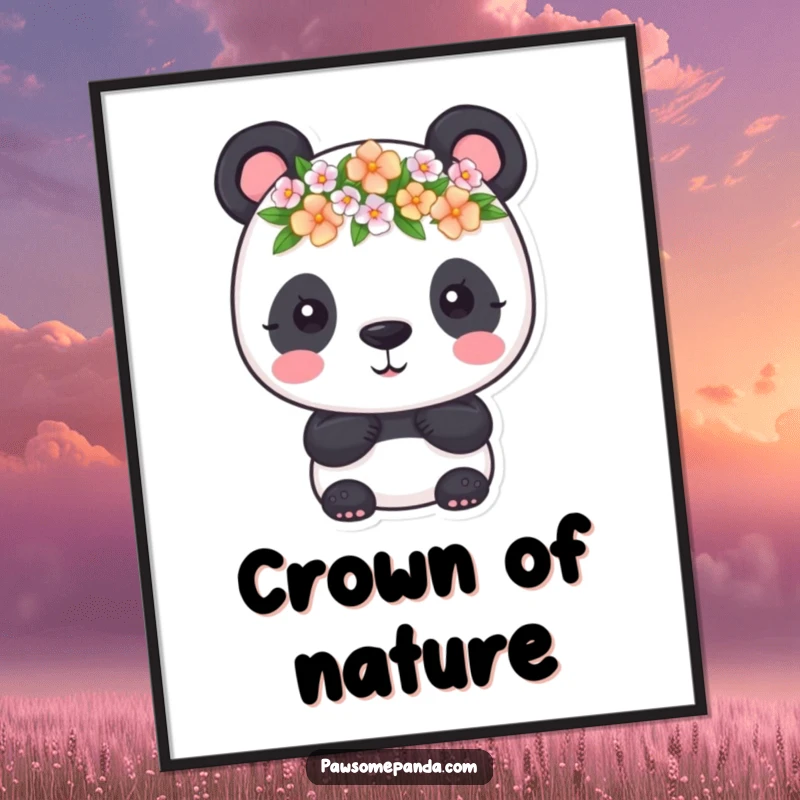 Funny Digital Art: A panda wearing a tiny flower crown, bringing instant floral charm and humor, perfect for funny gifts.