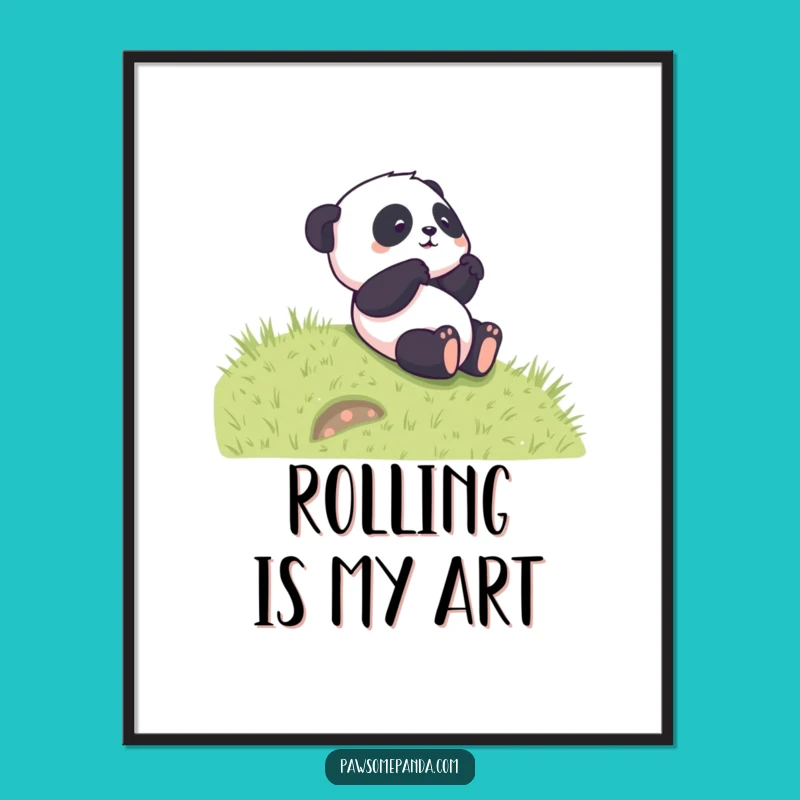 Funny Panda Rolling Digital Art - High-Res Cartoon Print, Fantastic Funny Gift!