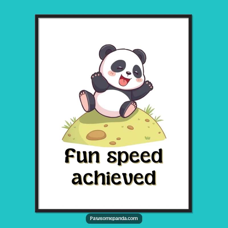 Funny Panda Rolling Hill Digital Art - Instant Joyful Download!