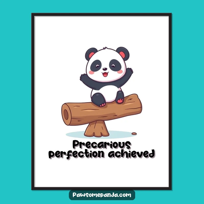 Funny Playful Panda Balancing Log Digital Art - Instant Chic Decor