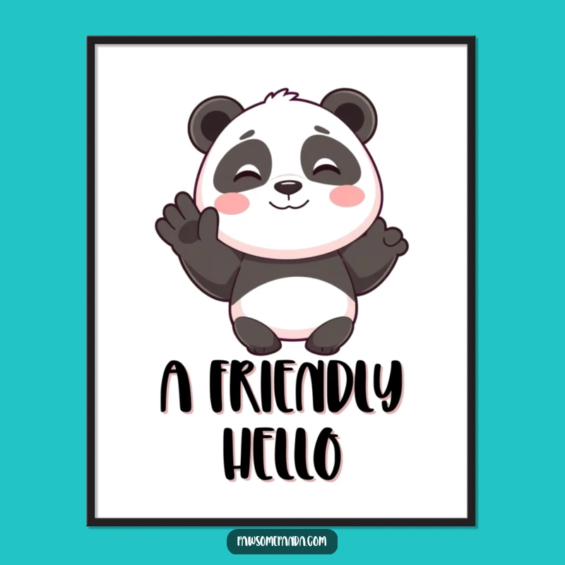Funny Smiling Panda Happy Wave Digital Art Print, Whimsical Decor Gift