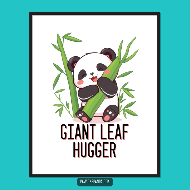 Funny Happy Panda Digital Art: Bamboo Hug Print, Charming Funny Gift!