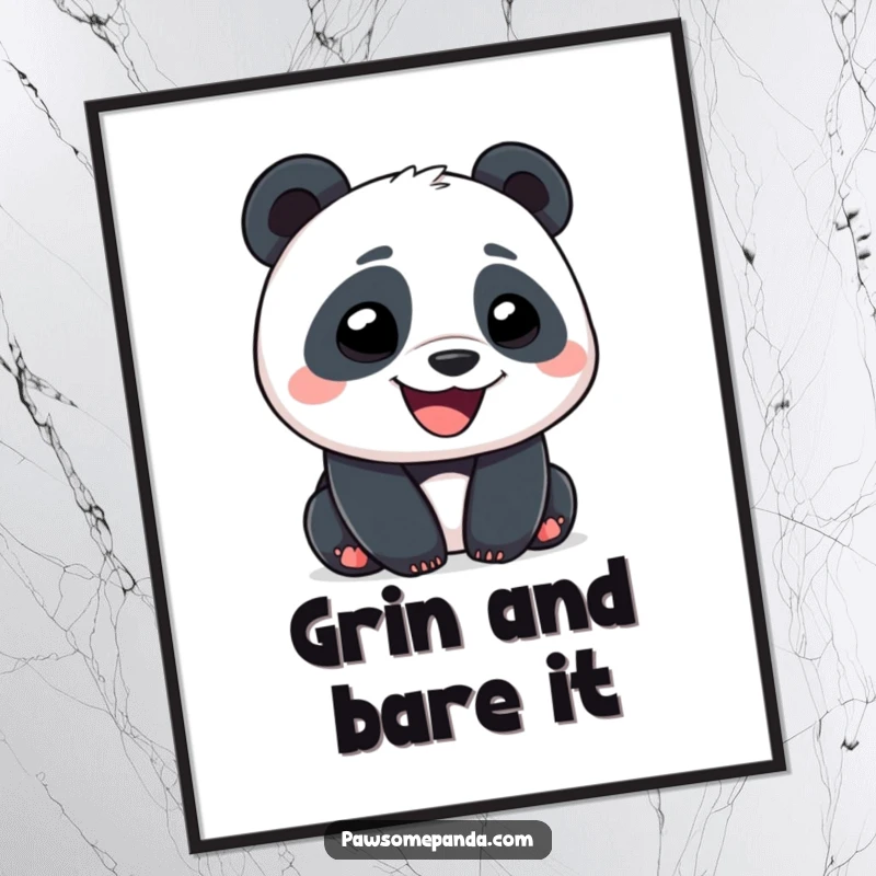 Funny Panda Digital Art Print of a character with a wide, goofy grin, ideal for instant, humorous wall decor.