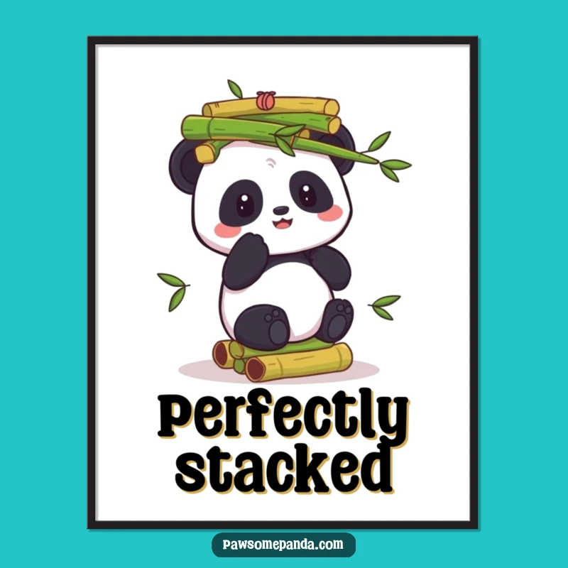 Funny Panda Digital Art: Bamboo Balancing Act, Instant Gift Decor