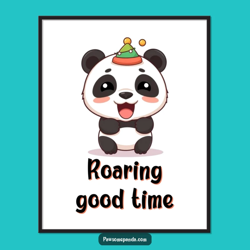 Funny Panda Roar Hat Digital Art - Instant Download Festive Decor