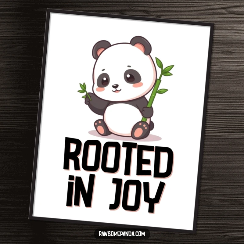 Funny Digital Art Print: A small panda character happily pats a tiny bamboo sprout, symbolizing growth and gentle care.