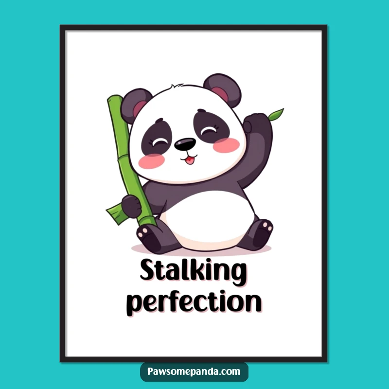 Funny Kawaii Panda Balancing Bamboo Digital Art - Instant Panda Download