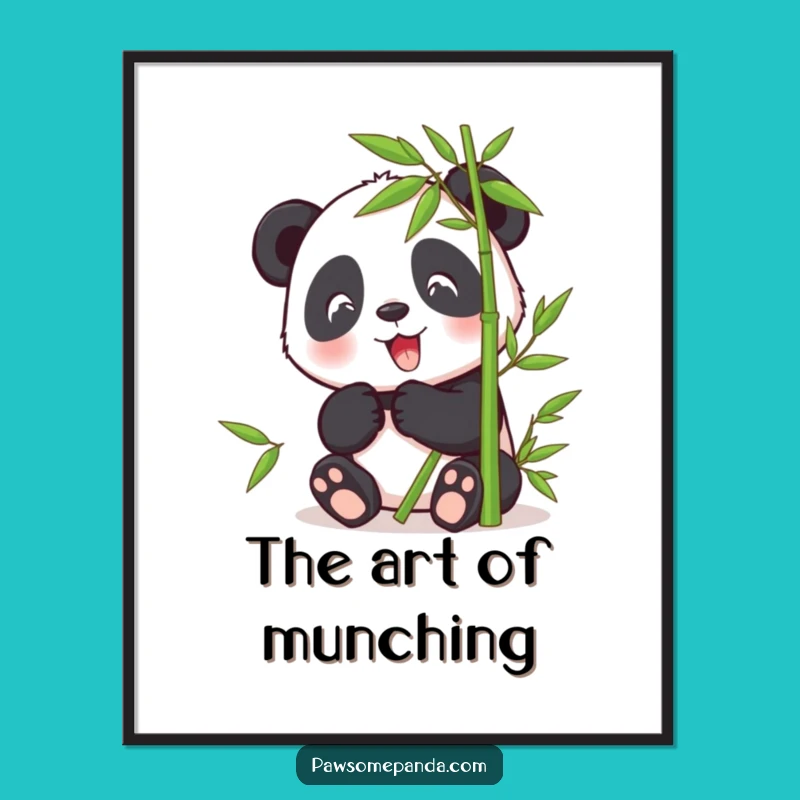 Funny Panda Bamboo Munching Digital Art: Happy Character for Instant Calm Gift