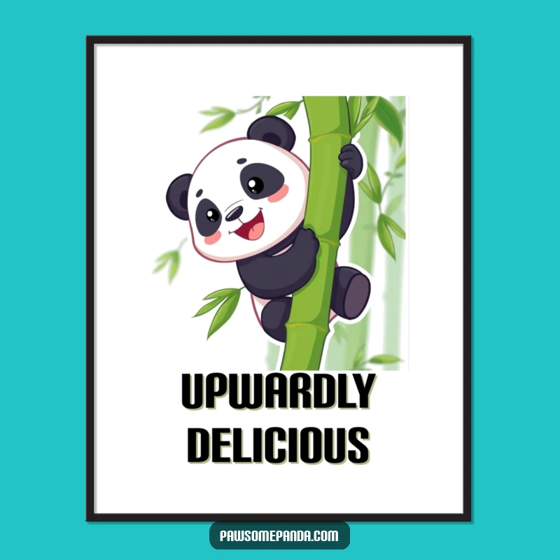 Funny Panda Bamboo Climb Digital Art: Grinning Climber's Hilarious Wall Decor